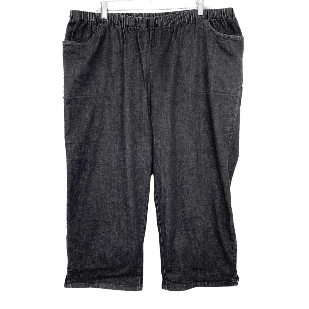 Woman Within Dark Gray Denim Capri w Elastic Waist Pull On w Pockets Sz 24W
